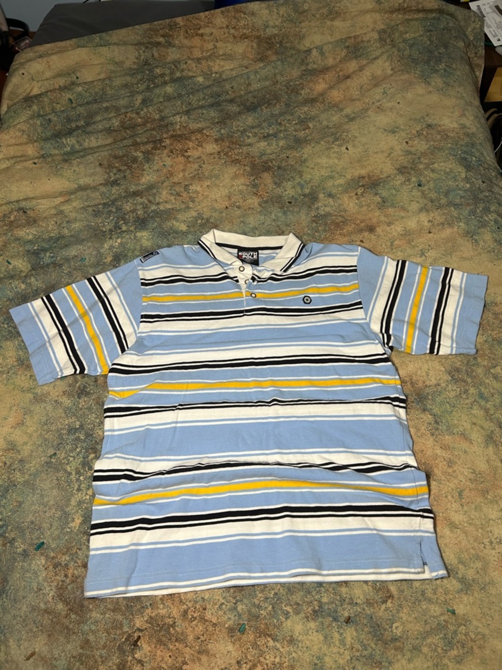South Pole Boys' Light Blue Striped Polo with Yellow & White